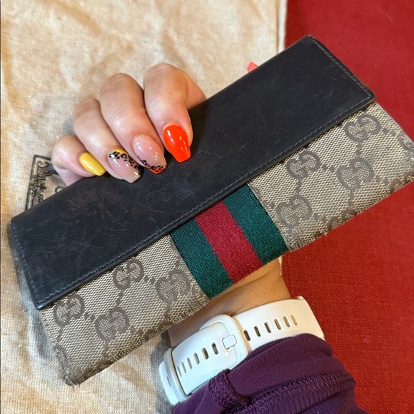 Gucci Black Monogram Clutch Wallet cards leather luxury designer red green women - Picture 13 of 15